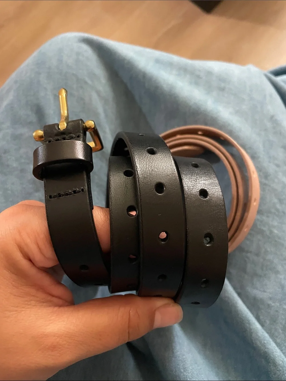 J. Crew Leather Belts in Black & Blush with Gold Buckles